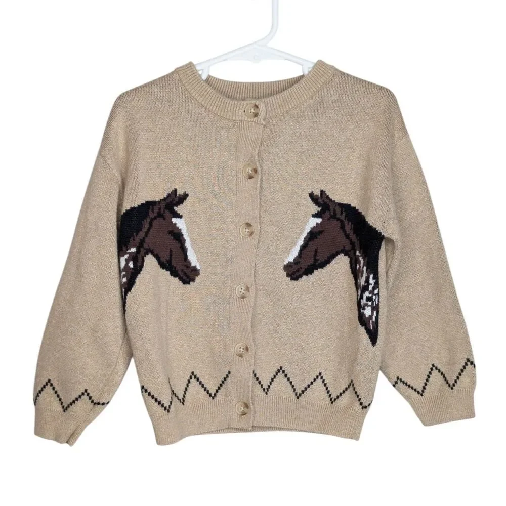 Equestrian Horse Kid's Cardigan Sweater 5T Brown Slouchy Old Navy Cotton